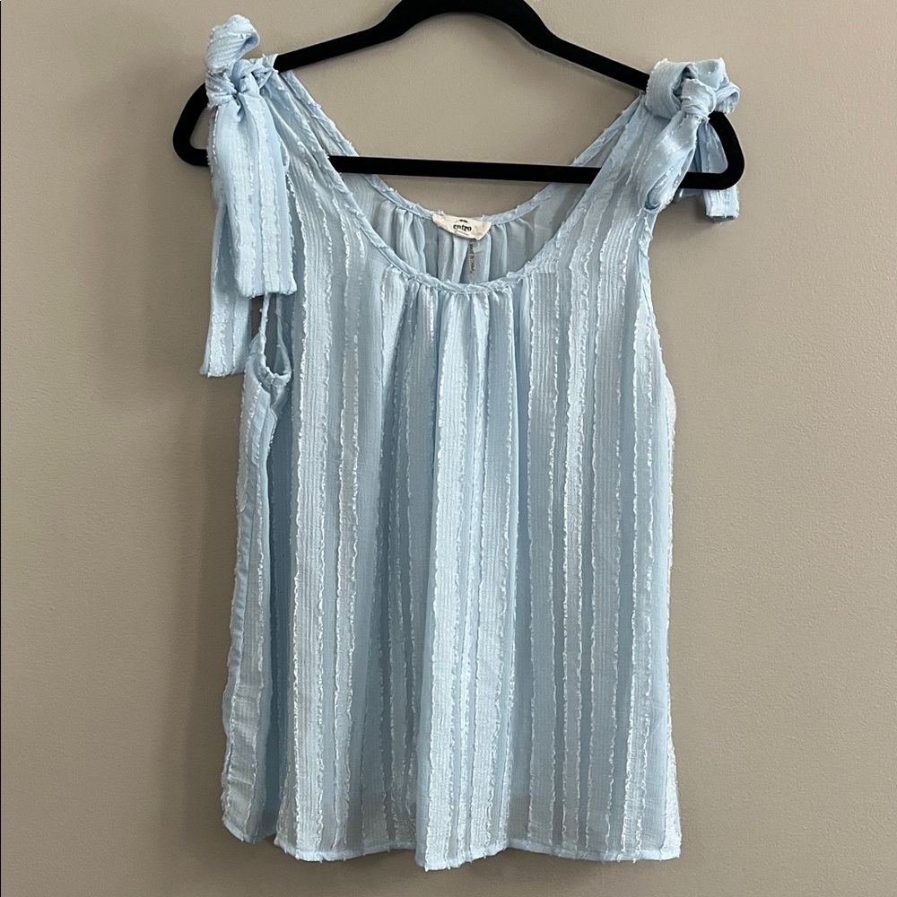 entro Light Blue Tie-Shoulder Textured Tank Top